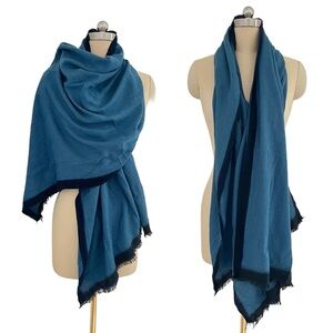 Bajra Cashmere Silk Blend Blue Black Scarf Shawl 74 x 27
